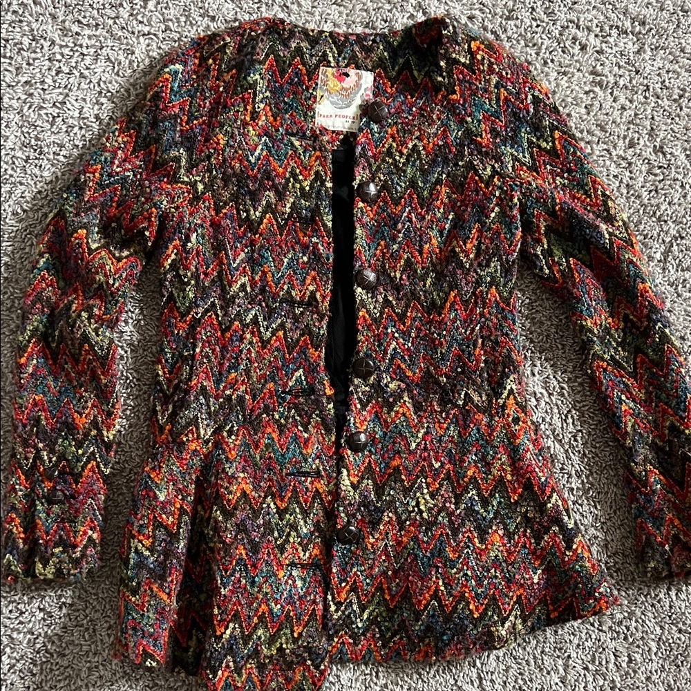 Free People Multicolor Zigzag Bouclé Cardigan